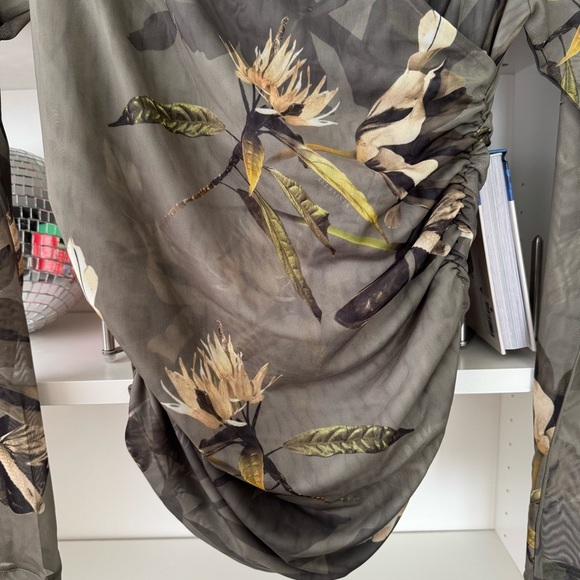 ALLSAINTS Hanako Floral Mesh Top Olive Green - Picture 7 of 11